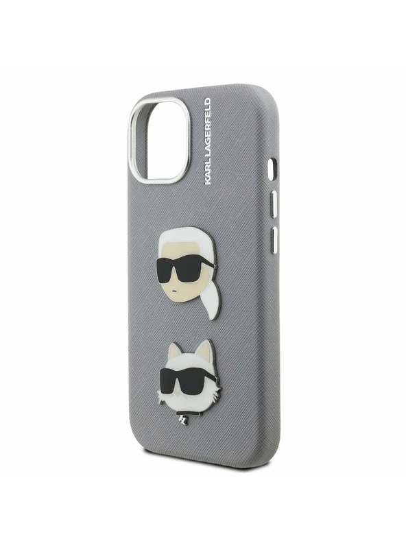 Karl Lagerfeld Karl Lagerfeld Érdes PU K&CH Fejek Hátlap iPhone 15-höz Szürke
