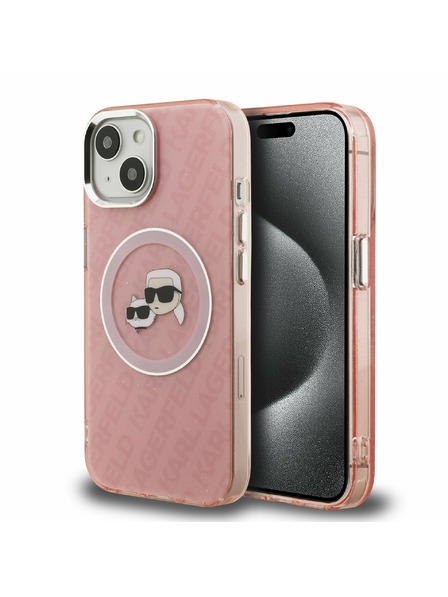 Karl Lagerfeld Karl Lagerfeld IML K&CH Heads Ismétlődő Logó MagSafe Hátlap iPhone 15-höz Rózsaszín