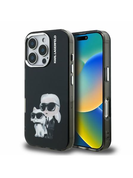 Karl Lagerfeld Karl Lagerfeld IML Akvarell Karl és Choupette Hátlap iPhone 16 Pro Max-hoz Fekete