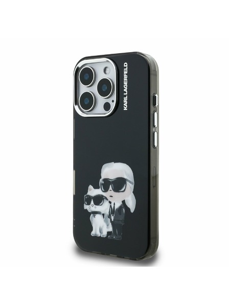 Karl Lagerfeld Karl Lagerfeld IML Akvarell Karl és Choupette Hátlap iPhone 16 Pro Max-hoz Fekete