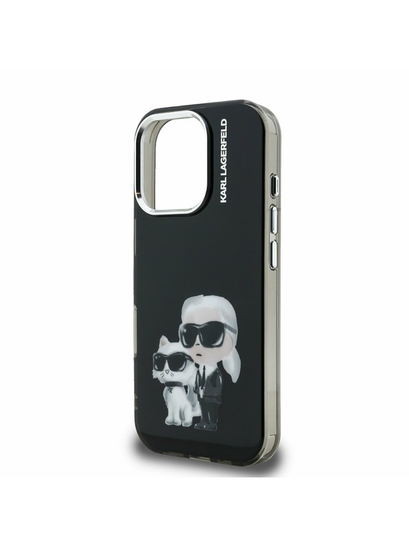 Karl Lagerfeld Karl Lagerfeld IML Akvarell Karl és Choupette Hátlap iPhone 16 Pro Max-hoz Fekete