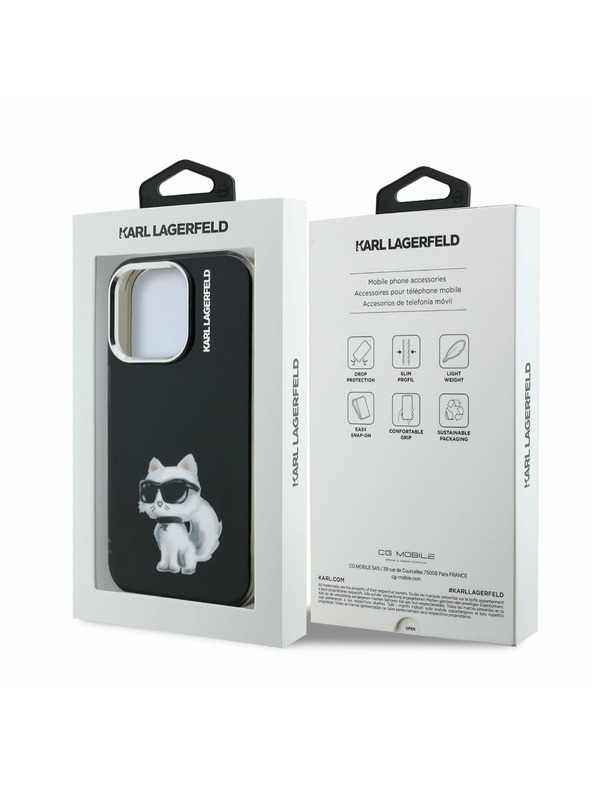 Karl Lagerfeld Karl Lagerfeld IML Akvarell Choupette Hátlap iPhone 15 Pro Max-hoz Fekete