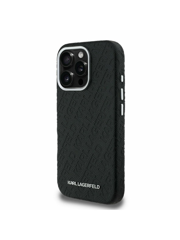 Karl Lagerfeld Karl Lagerfeld Érdes PU Ismétlődő Logó MagSafe Hátlap iPhone 16 Pro-hoz Fekete