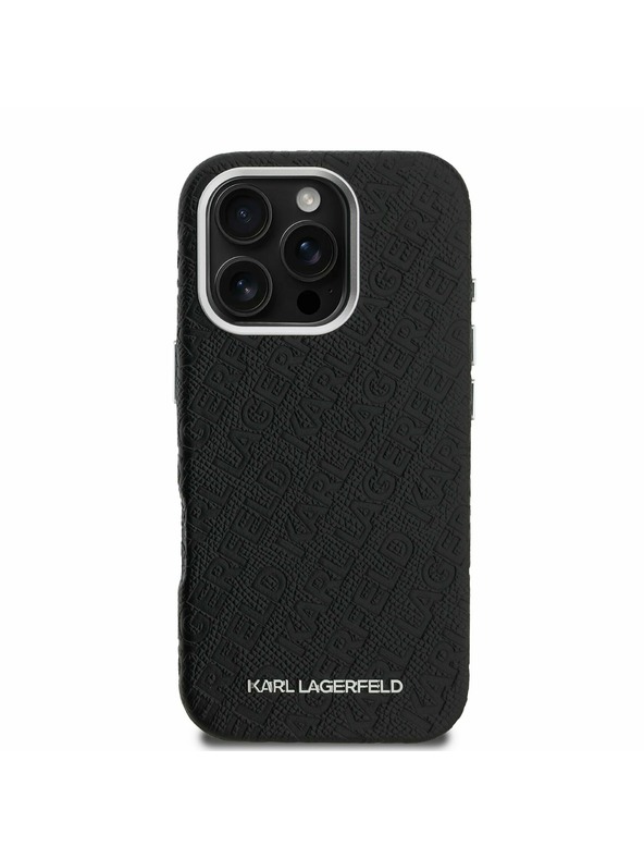 Karl Lagerfeld Karl Lagerfeld Érdes PU Ismétlődő Logó MagSafe Hátlap iPhone 16 Pro-hoz Fekete