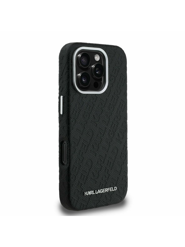 Karl Lagerfeld Karl Lagerfeld Érdes PU Ismétlődő Logó MagSafe Hátlap iPhone 16 Pro-hoz Fekete