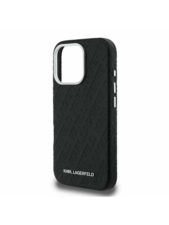 Karl Lagerfeld Karl Lagerfeld Érdes PU Ismétlődő Logó MagSafe Hátlap iPhone 16 Pro-hoz Fekete