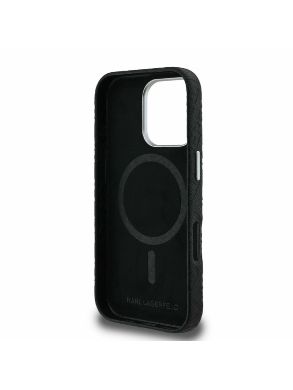 Karl Lagerfeld Karl Lagerfeld Érdes PU Ismétlődő Logó MagSafe Hátlap iPhone 16 Pro-hoz Fekete