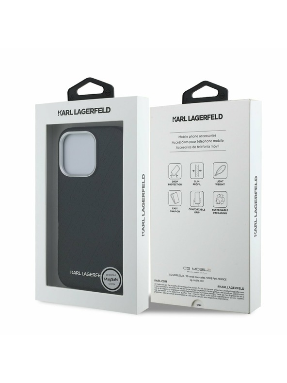 Karl Lagerfeld Karl Lagerfeld Érdes PU Ismétlődő Logó MagSafe Hátlap iPhone 16 Pro-hoz Fekete
