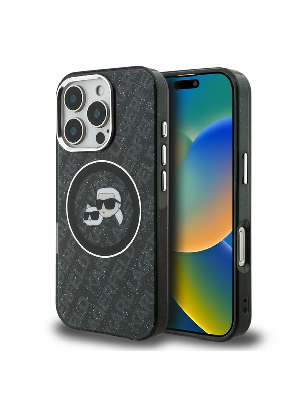 Karl Lagerfeld Karl Lagerfeld IML K&CH Heads Ismétlődő Logó MagSafe Hátlap iPhone 16 Pro Max-hoz Fekete