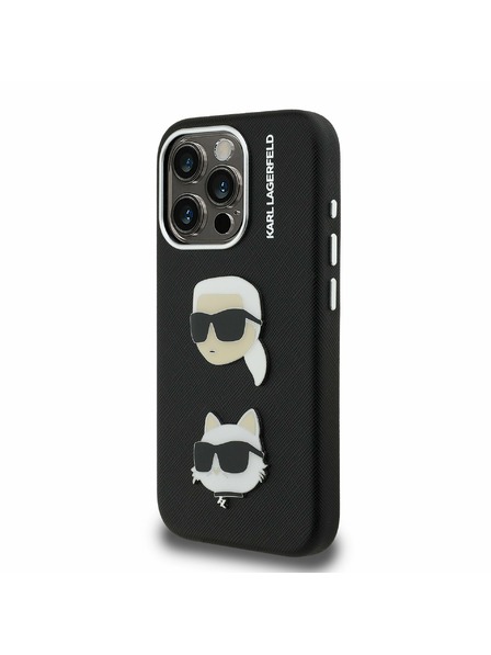 Karl Lagerfeld Karl Lagerfeld Érdes PU K&CH Fejek Hátlap iPhone 15 Pro-hoz Fekete