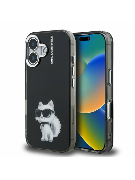 Karl Lagerfeld Karl Lagerfeld IML Akvarell Choupette Hátlap iPhone 16-hoz Fekete