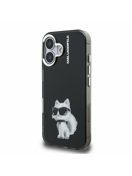 Karl Lagerfeld Karl Lagerfeld IML Akvarell Choupette Hátlap iPhone 16-hoz Fekete