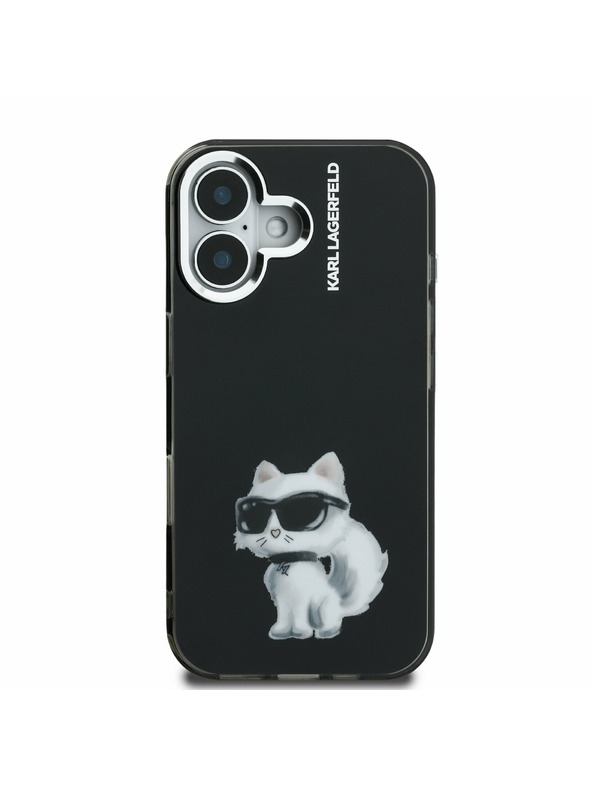 Karl Lagerfeld Karl Lagerfeld IML Akvarell Choupette Hátlap iPhone 16-hoz Fekete
