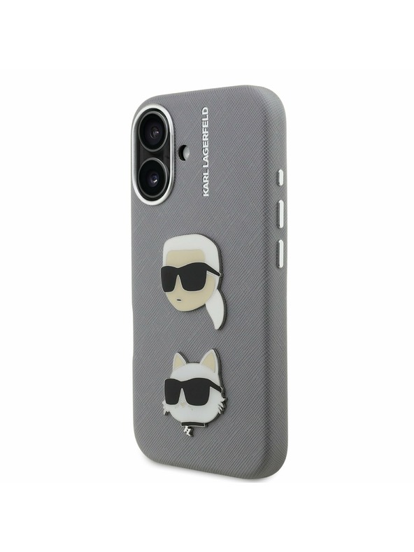 Karl Lagerfeld Karl Lagerfeld Érdes PU K&CH Fejek Hátlap iPhone 16-hoz Szürke