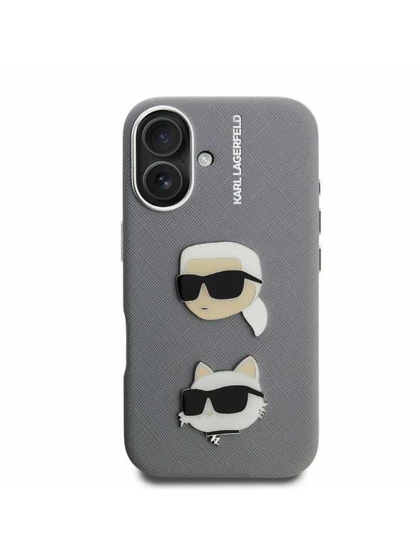 Karl Lagerfeld Karl Lagerfeld Érdes PU K&CH Fejek Hátlap iPhone 16-hoz Szürke