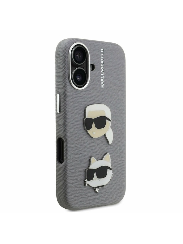 Karl Lagerfeld Karl Lagerfeld Érdes PU K&CH Fejek Hátlap iPhone 16-hoz Szürke