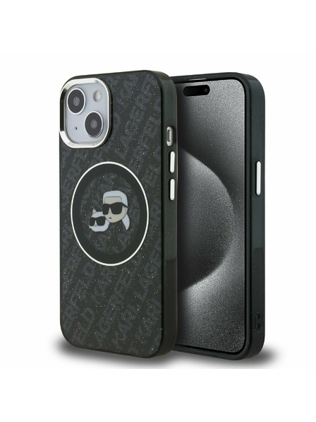 Karl Lagerfeld Karl Lagerfeld IML K&CH Heads Ismétlődő Logó MagSafe Hátlap iPhone 15-höz Fekete