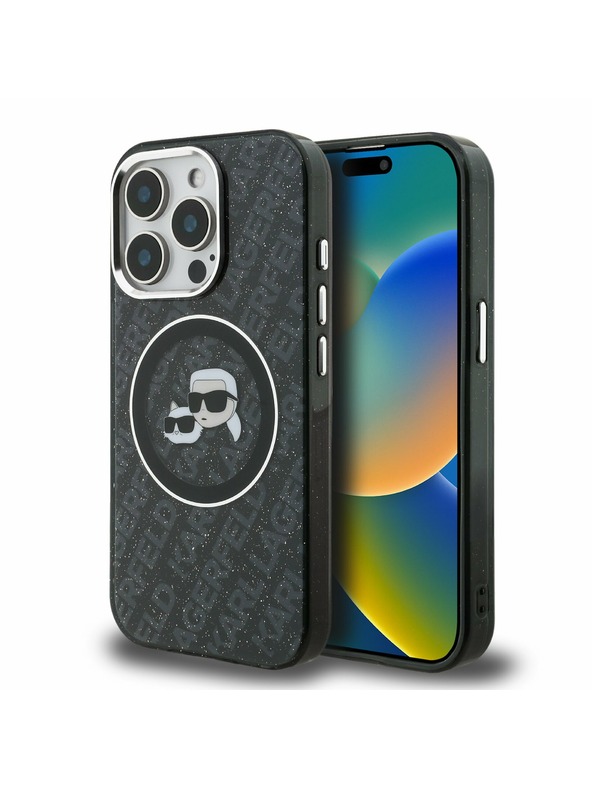 Karl Lagerfeld Karl Lagerfeld IML K&CH Heads Ismétlődő Logó MagSafe Hátlap iPhone 15 Pro Max-hoz Fekete