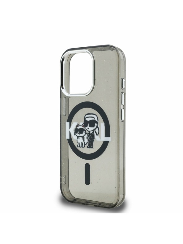 Karl Lagerfeld Karl Lagerfeld IML Csillogó Karl és Choupette Vázlat MagSafe Hátlap iPhone 15 Pro-hoz Fekete