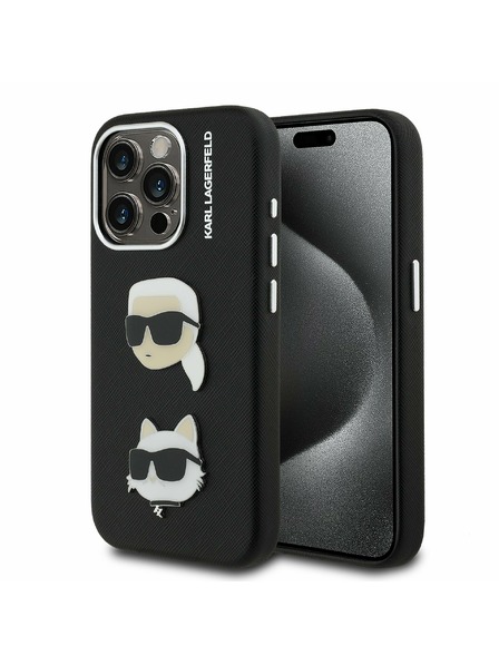 Karl Lagerfeld Karl Lagerfeld Érdes PU K&CH Fejek Hátlap iPhone 15 Pro Max-hoz Fekete