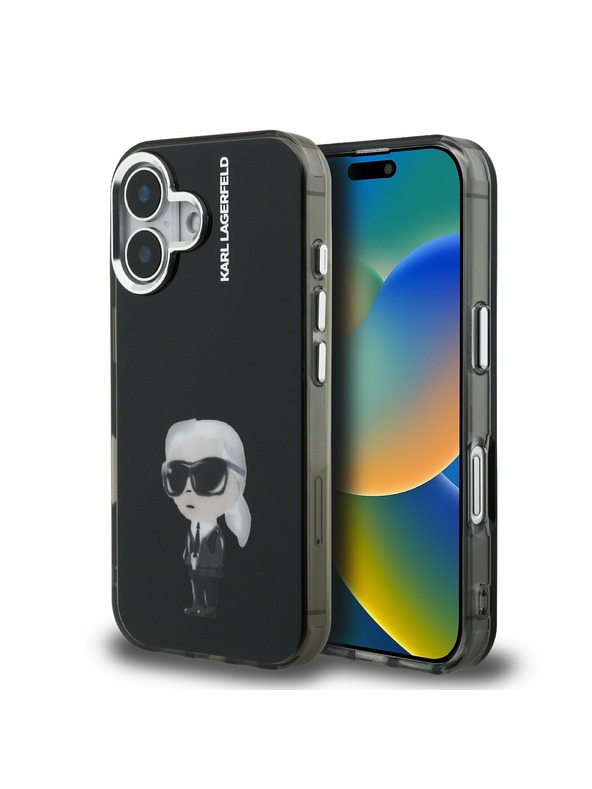 Karl Lagerfeld Karl Lagerfeld IML Akvarell Karl Hátlap iPhone 16-hoz Fekete