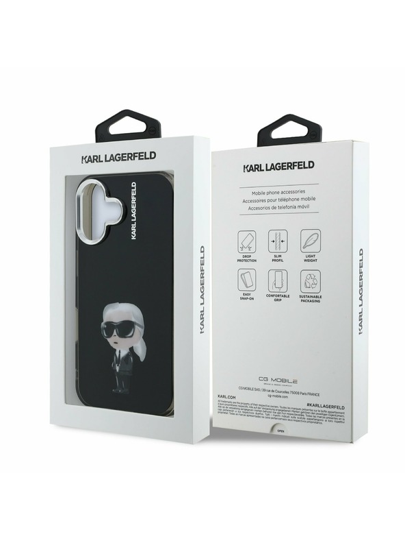 Karl Lagerfeld Karl Lagerfeld IML Akvarell Karl Hátlap iPhone 16-hoz Fekete