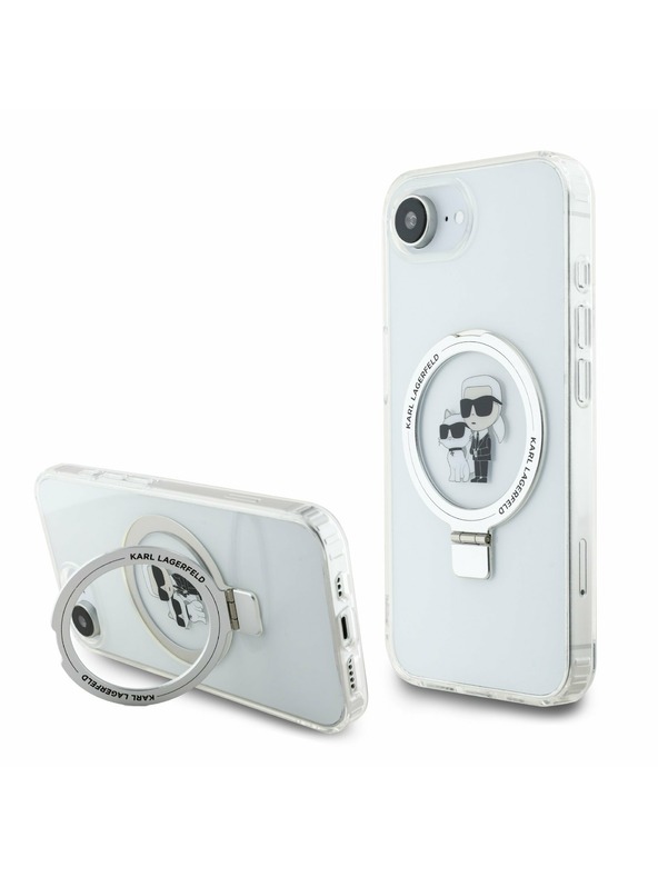 Karl Lagerfeld Karl Lagerfeld Gyűrűs Tartó Karl és Choupette MagSafe Hátlap iPhone 16e-hez Fehér