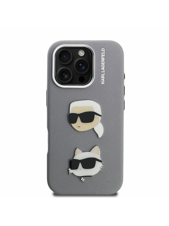 Karl Lagerfeld Karl Lagerfeld Érdes PU K&CH Fejek Hátlap iPhone 16 Pro-hoz Szürke
