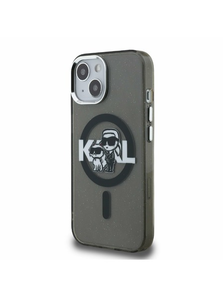 Karl Lagerfeld Karl Lagerfeld IML Csillogó Karl és Choupette Vázlat MagSafe Hátlap iPhone 15-höz Fekete
