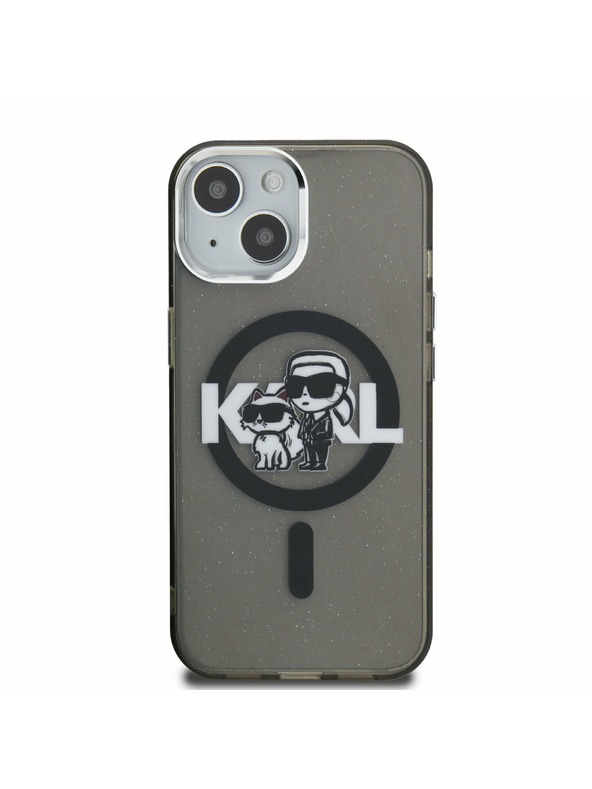 Karl Lagerfeld Karl Lagerfeld IML Csillogó Karl és Choupette Vázlat MagSafe Hátlap iPhone 15-höz Fekete