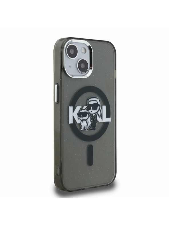 Karl Lagerfeld Karl Lagerfeld IML Csillogó Karl és Choupette Vázlat MagSafe Hátlap iPhone 15-höz Fekete
