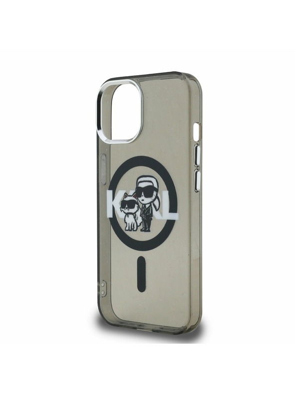 Karl Lagerfeld Karl Lagerfeld IML Csillogó Karl és Choupette Vázlat MagSafe Hátlap iPhone 15-höz Fekete