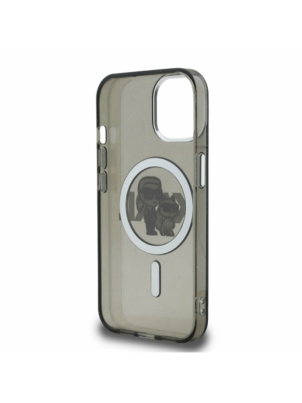 Karl Lagerfeld Karl Lagerfeld IML Csillogó Karl és Choupette Vázlat MagSafe Hátlap iPhone 15-höz Fekete