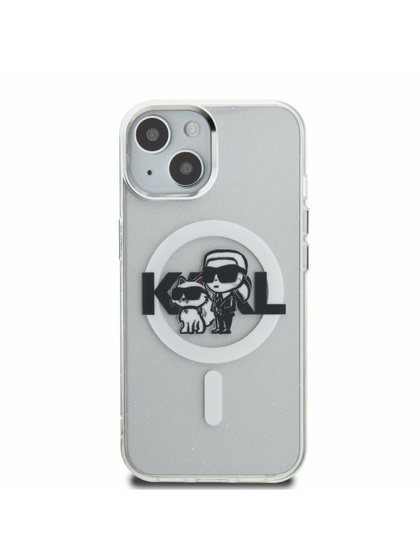 Karl Lagerfeld Karl Lagerfeld IML Glitter Karl and Choupette Sketch MagSafe Hátlap iPhone 15-höz Transparent