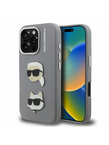 Karl Lagerfeld Karl Lagerfeld Erezett PU K&CH Heads Hátlap iPhone 16 Pro Max-hoz Grey