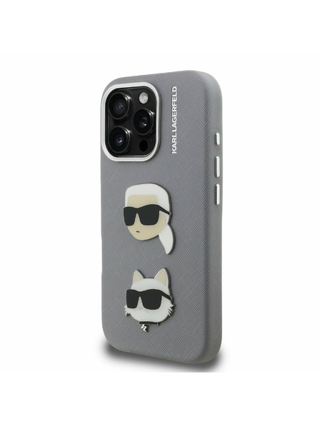 Karl Lagerfeld Karl Lagerfeld Erezett PU K&CH Heads Hátlap iPhone 16 Pro Max-hoz Grey