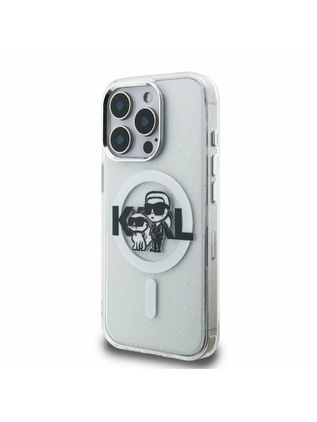 Karl Lagerfeld Karl Lagerfeld IML Glitter Karl and Choupette Sketch MagSafe Hátlap iPhone 15 Pro-hoz Transparent