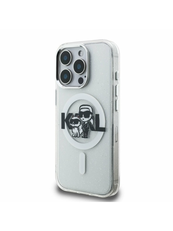 Karl Lagerfeld Karl Lagerfeld IML Glitter Karl and Choupette Sketch MagSafe Hátlap iPhone 15 Pro Max-hoz Transparent