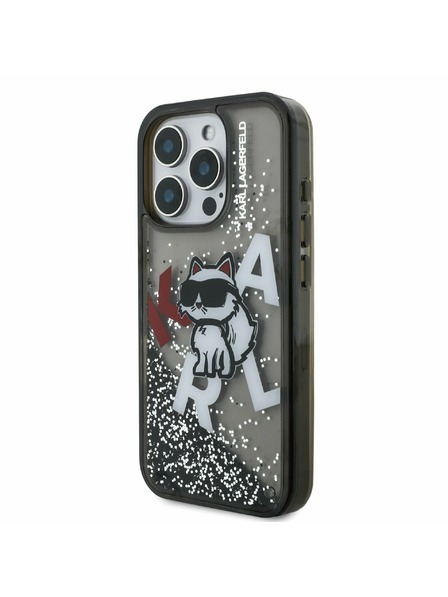Karl Lagerfeld Karl Lagerfeld Folyékony Csillogó Szétszórt Choupette Hátlap iPhone 16 Pro Max-hoz Black