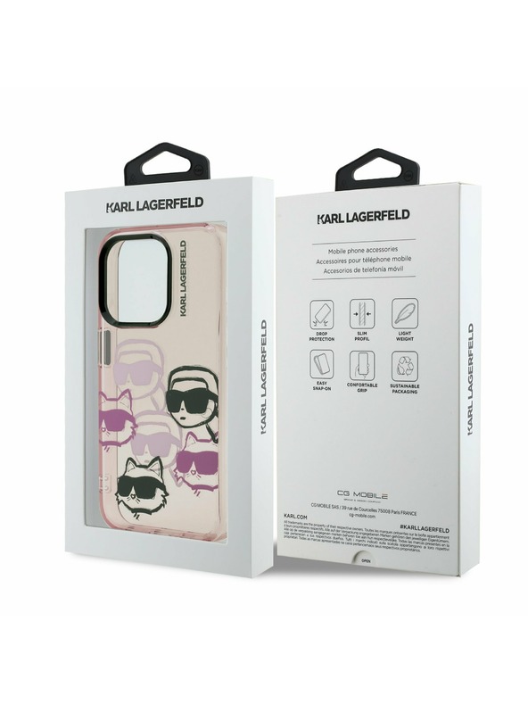 Karl Lagerfeld Karl Lagerfeld IML Multi K&CH Heads Hátlap iPhone 15 Pro-hoz Pink