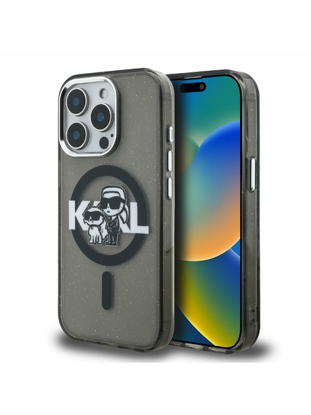 Karl Lagerfeld Karl Lagerfeld IML Glitter Karl and Choupette Sketch MagSafe Hátlap iPhone 15 Pro Max-hoz Black