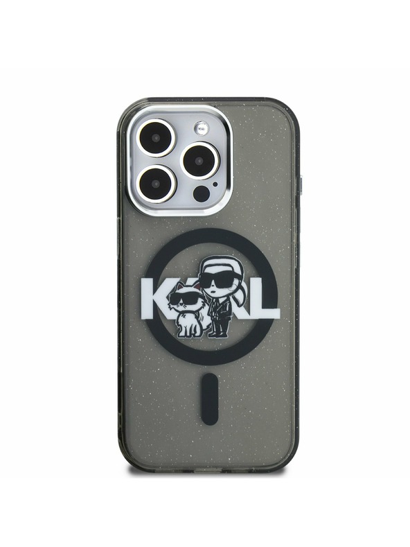 Karl Lagerfeld Karl Lagerfeld IML Glitter Karl and Choupette Sketch MagSafe Hátlap iPhone 15 Pro Max-hoz Black