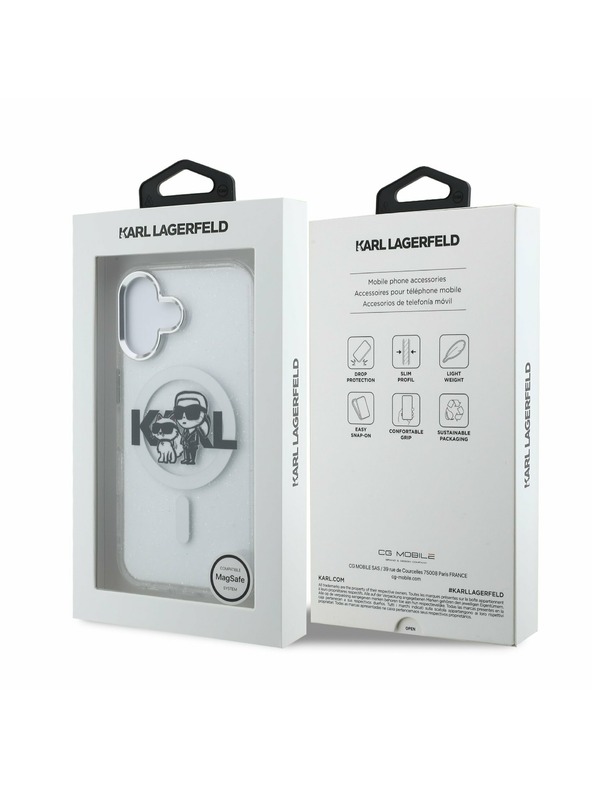 Karl Lagerfeld Karl Lagerfeld IML Glitter Karl and Choupette Sketch MagSafe Hátlap iPhone 16-hoz Transparent