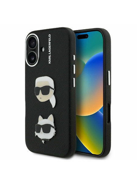 Karl Lagerfeld Karl Lagerfeld Erezett PU K&CH Heads Hátlap iPhone 16-hoz Black