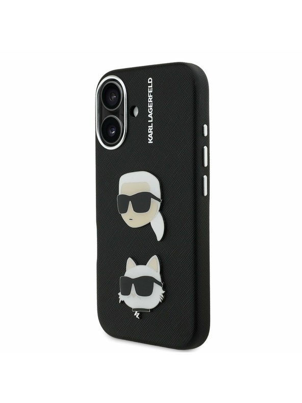 Karl Lagerfeld Karl Lagerfeld Erezett PU K&CH Heads Hátlap iPhone 16-hoz Black
