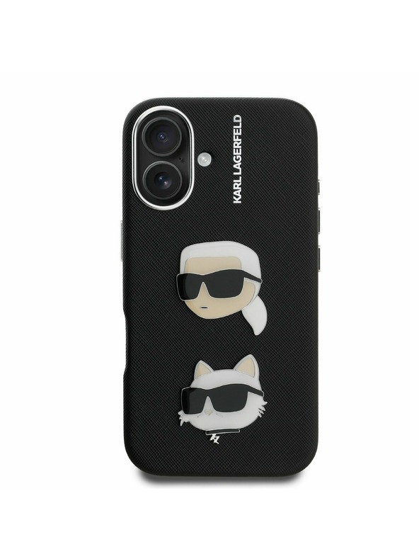 Karl Lagerfeld Karl Lagerfeld Erezett PU K&CH Heads Hátlap iPhone 16-hoz Black