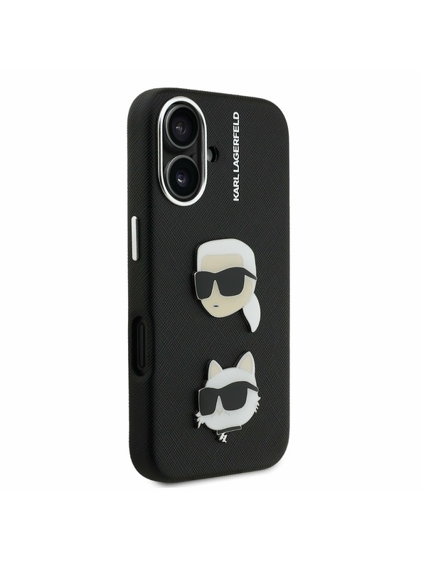 Karl Lagerfeld Karl Lagerfeld Erezett PU K&CH Heads Hátlap iPhone 16-hoz Black
