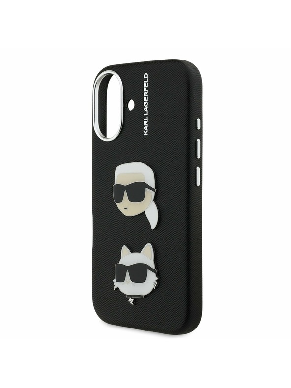 Karl Lagerfeld Karl Lagerfeld Erezett PU K&CH Heads Hátlap iPhone 16-hoz Black
