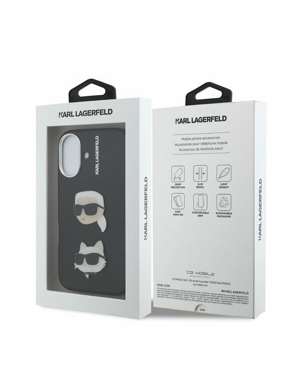 Karl Lagerfeld Karl Lagerfeld Erezett PU K&CH Heads Hátlap iPhone 16-hoz Black