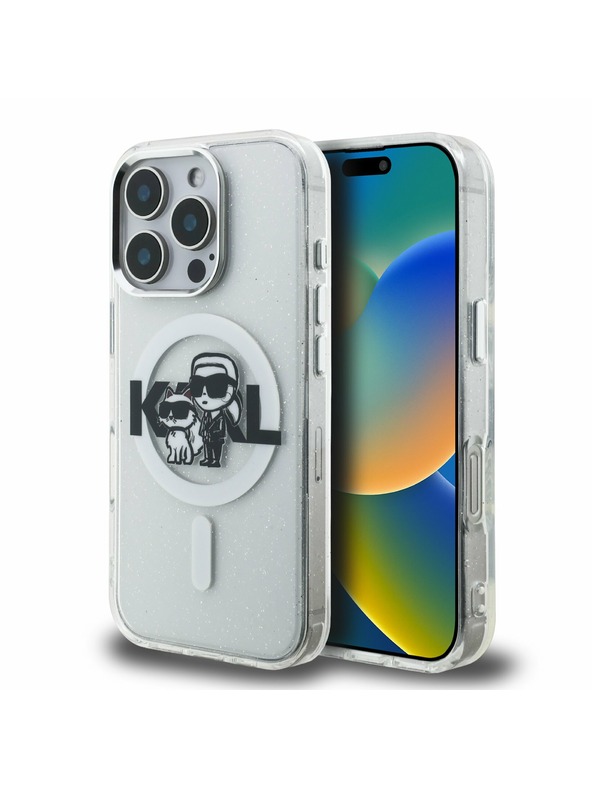 Karl Lagerfeld Karl Lagerfeld IML Glitter Karl and Choupette Sketch MagSafe Hátlap iPhone 16 Pro-hoz Transparent